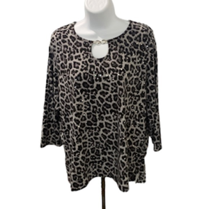 Cathy‎ Daniels Womens Size L Animal Print Blouse 3/4 Sleeve Sparkles